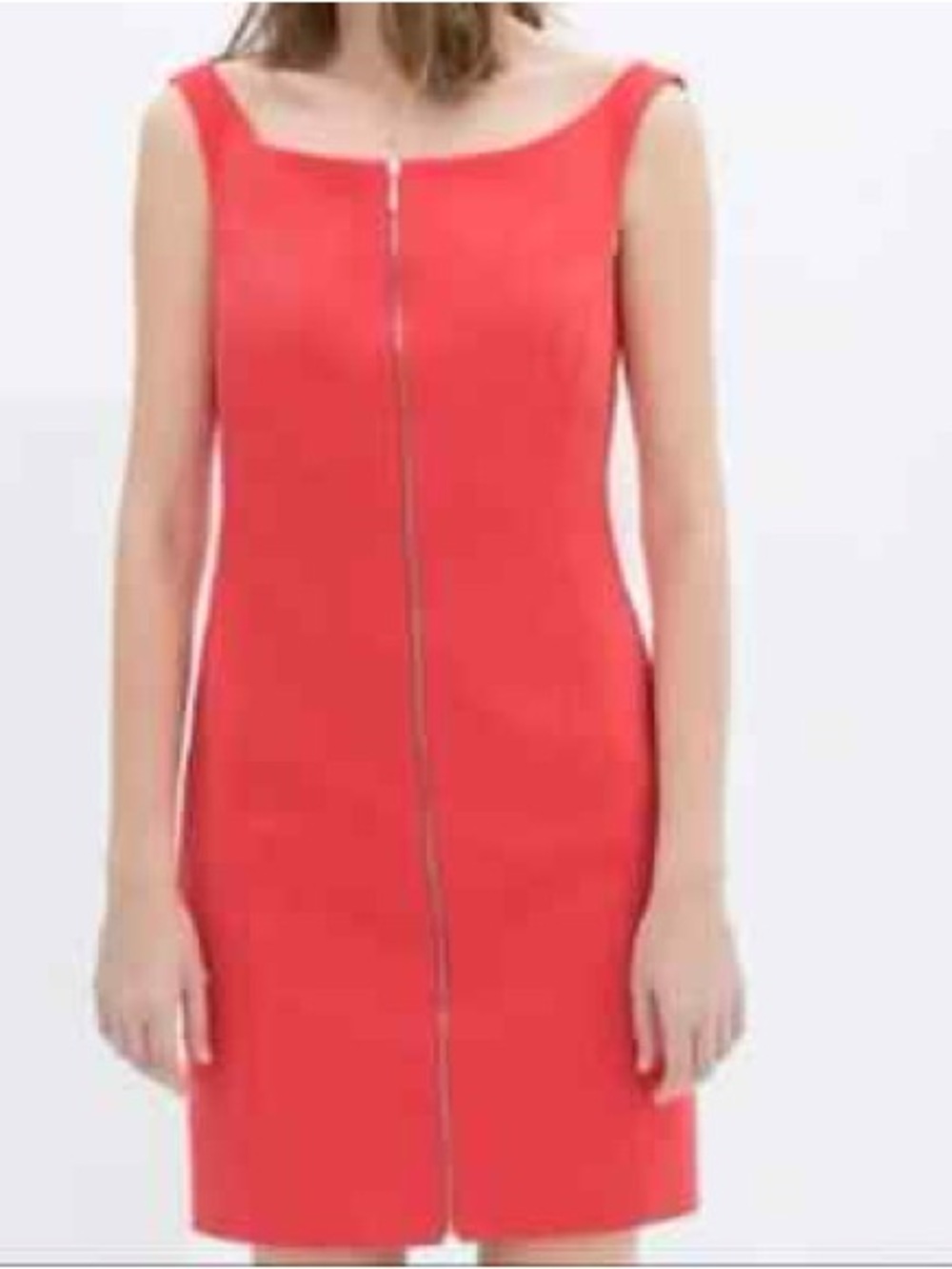 Zara Trafaluc Womens Coral Sleeveless Front Zip Fitted Dress Size Large